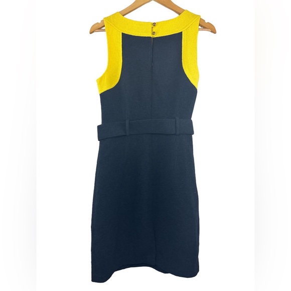 NWOT Milly Sleeveless Wool Sheath Mini Dress Belted Navy Yellow Women’s Size 10 - Picture 3 of 9